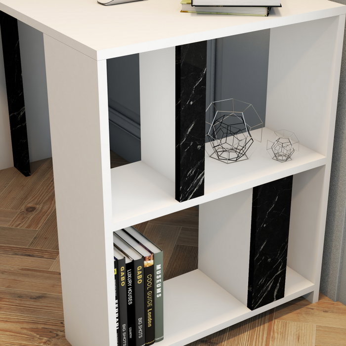 Hanah Home Lima Escritorio de Estudio Blanco y Negro con Mármol